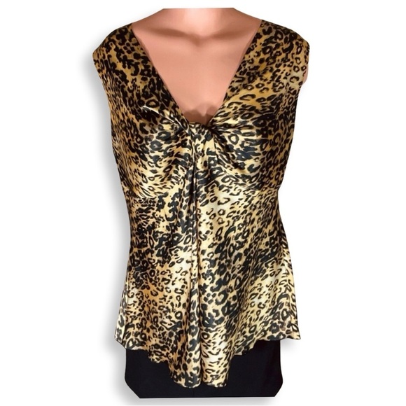 Lane Bryant Tops - Lane Bryant Animal Print Top Sz 14 Sleeveless Ruched V-Neck Silky Dressy Office